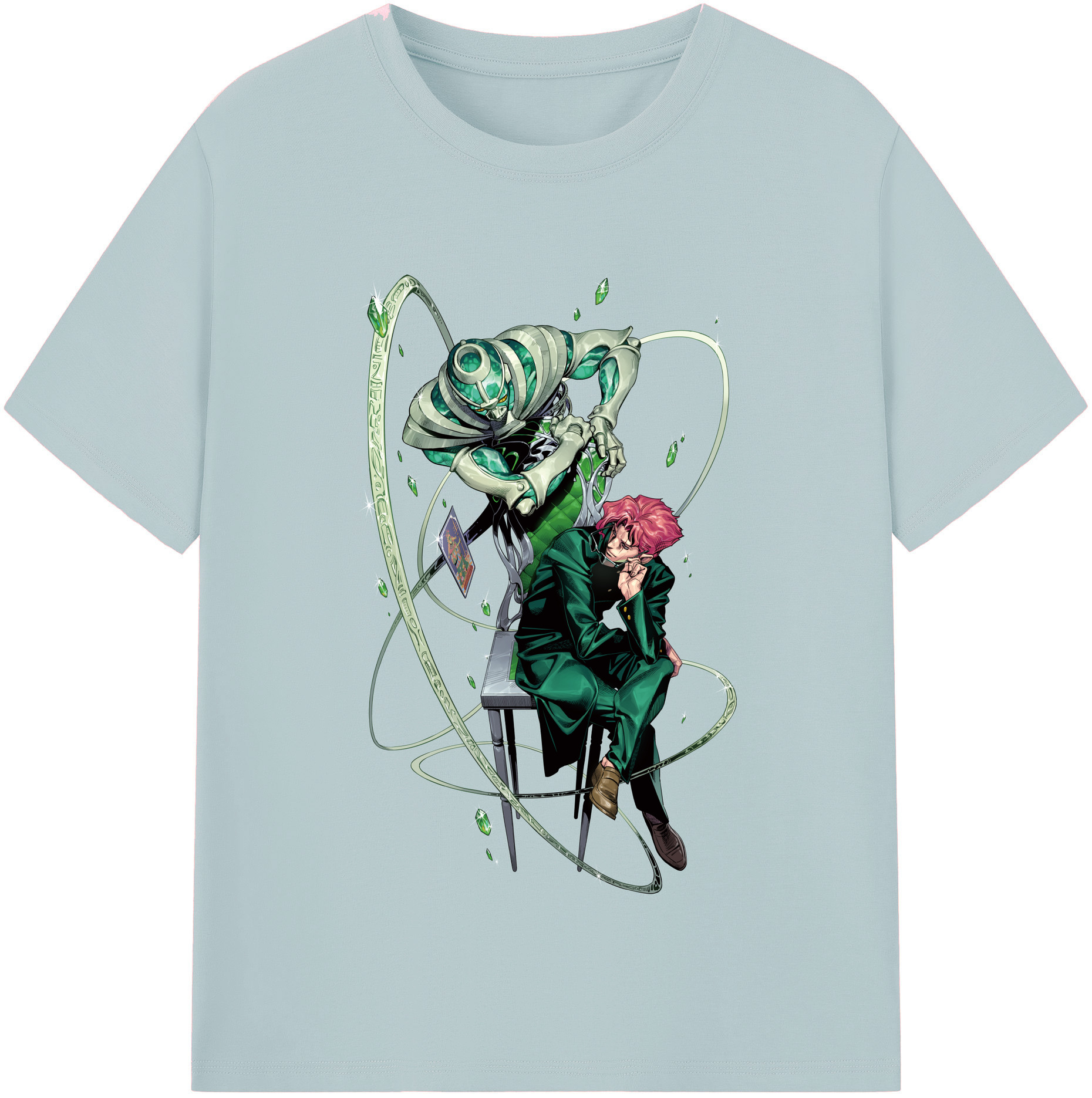 （画像用） ジョジョの奇妙な冒険 花京院 典明（かきょういん のりあき） JoJo's Bizarre Adventure Kakyoin Noriaki 綿100％半袖Tシャツ（フロントプリント）